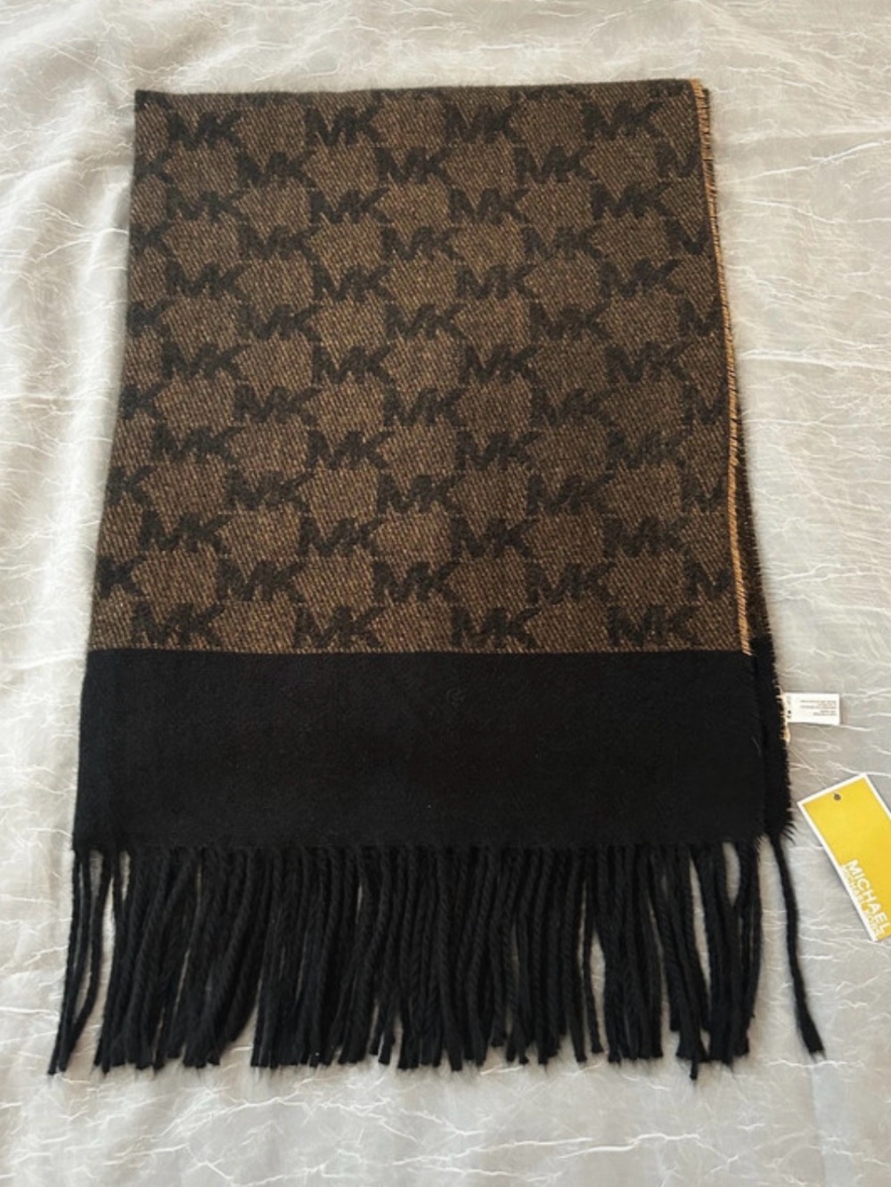 Michael Kors Brown & Black Monogram Fringe Scarf